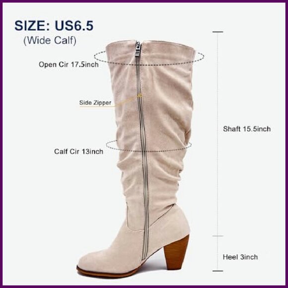 Extra Wide Calf Knee High Boots, Chunky Heel Pointed Toe Side Zipper - Picture 7 of 8